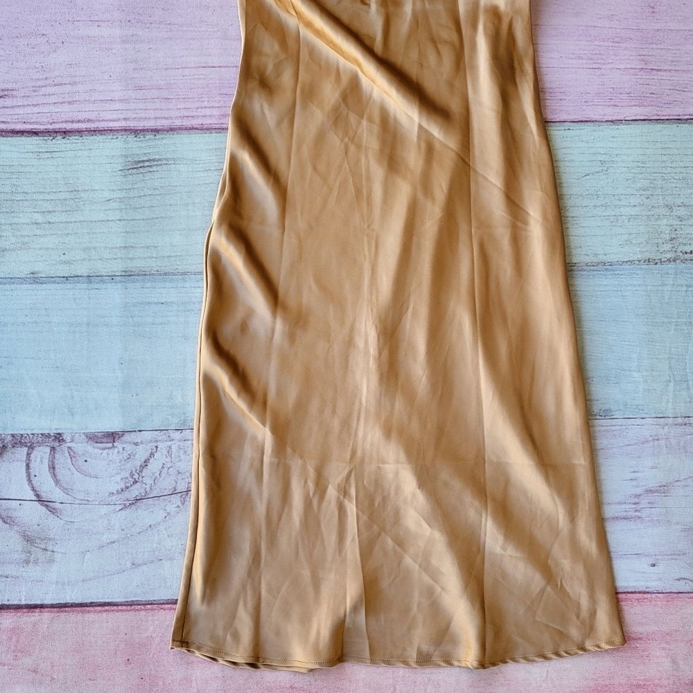 Petal & Pup Persia Gold Satin Draped Sleeveless Cocktail Midi Slip Dress 8US - Picture 9 of 12
